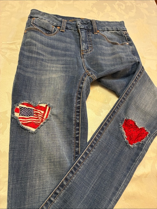 Seven7 Denim - Women’s Seven7 Distressed USA Flag & Red Lace Patched Jeans, High Rise, Size 4